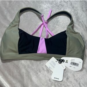 Prana Women's Black Green Lavender Tulum Bikini Top NWT Small